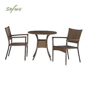 3-teiliges Bistro-Set aus Korbgeflecht