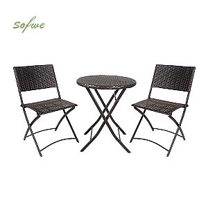 3-teiliges, zusammenklappbares Bistro-Set aus Korbgeflecht...