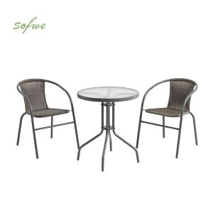 Rattan-Bistromöbel-Set mit rundem Tisch und Stühlen