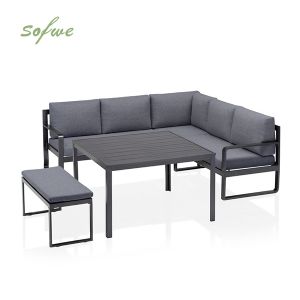 Sofagarnitur aus Aluminiumguss mit Tisch und Hocker