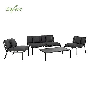 4-teiliges Outdoor-Sofaset aus Metall und Aluminium