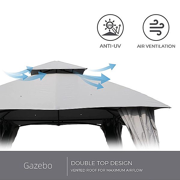 Doppelt belüfteter Softtop-Pavillon mit Vorhängen und Mesh - 10G01P