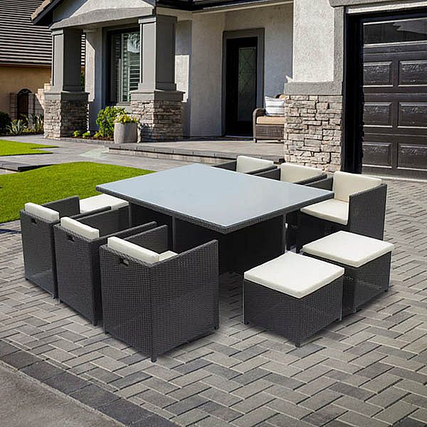 Platzsparender Rattan-Würfel-Esstisch mit sechs Stühlen - 10D01A