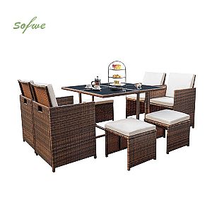 Luxuriöses Outdoor-Geflecht-Esstischset mit Sessel und...