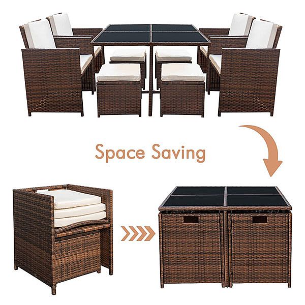 Luxuriöses Outdoor-Geflecht-Esstischset mit Sessel und Ottomane - 10D01C