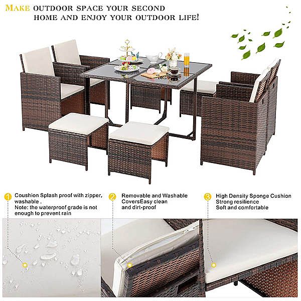 Luxuriöses Outdoor-Geflecht-Esstischset mit Sessel und Ottomane - 10D01C