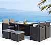 Outdoor Wicker Dining Set mit zwei Ottomanen und vier Sesseln Esstisch - 10D01D
