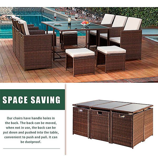 Platzsparendes Rattan-Esstisch-Set - 10D01E