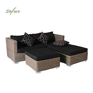 3-teiliges Lounge-Sofa-Set aus Korbgeflecht und Rattan