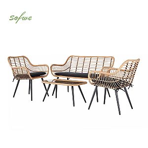 4-Sitzer-Gartenmöbel aus Korbgeflecht und Rattan