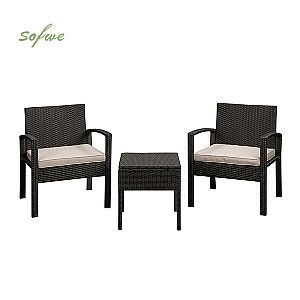 3-teiliges Outdoor-Set aus Korbmöbeln mit Tisch und Stühlen