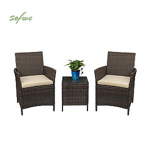 3 Stück Rattan Gartenmöbel Set Wicker Bar Tisch